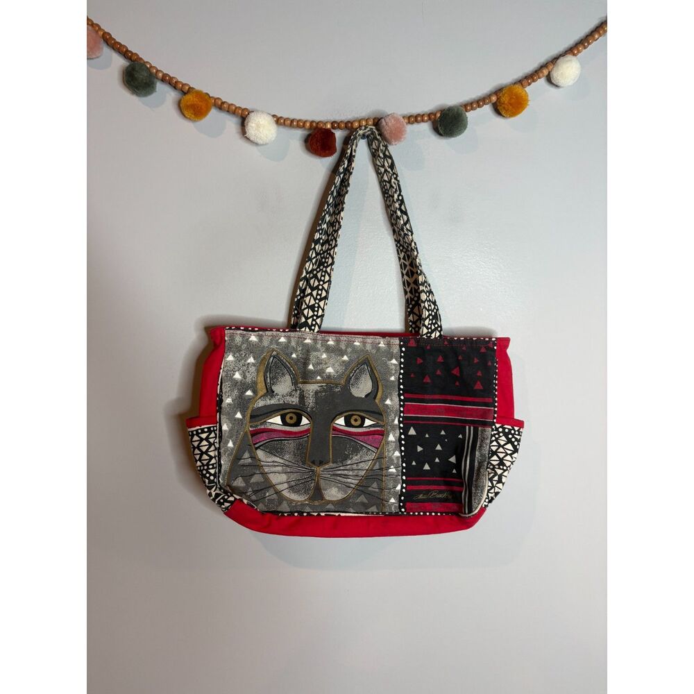 Laurel Burch red artistic cat tote bag